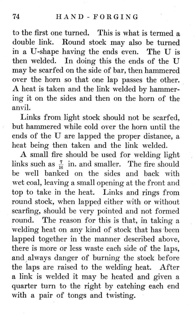 HAND, FORGING, U-shape, welded, scarfed, hammered, horn, lap, heat, hammering, anvil, Links, light stock, wet coal, scarfing, pointed, burning, stock, raised, twisting