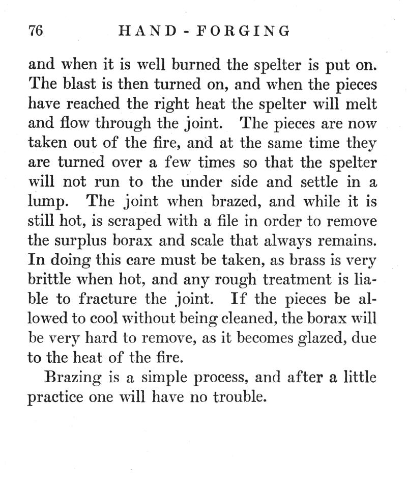 HAND FORGING, burned, spelter, blast, heat, melt, flow, joint, fire, joint, brazed, hot, scraped, borax, scale, brass, brittle, hot, Brazing