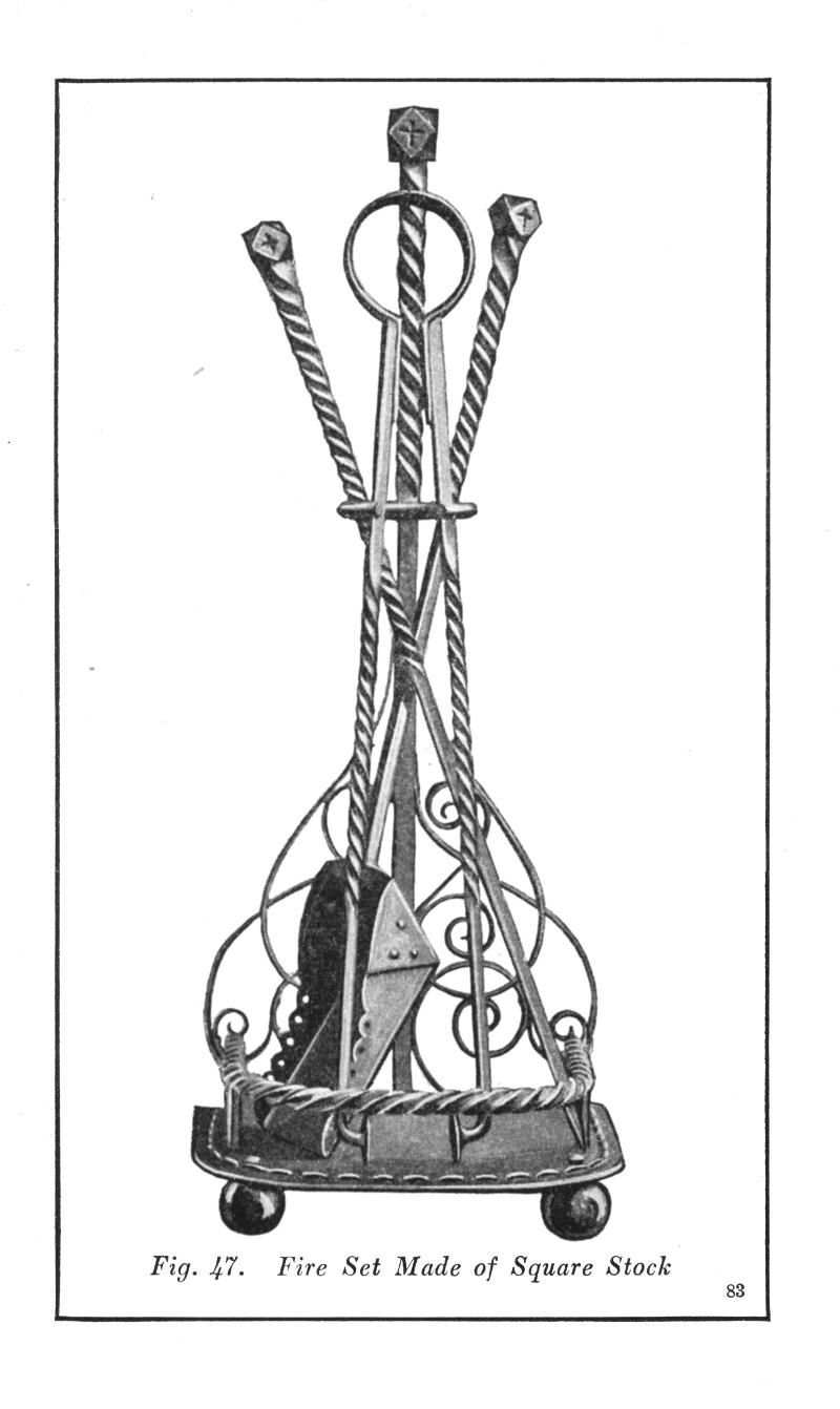 Fire Set Made of Square Stock, fireplace, fireside, shovel, poker, Fig. 47