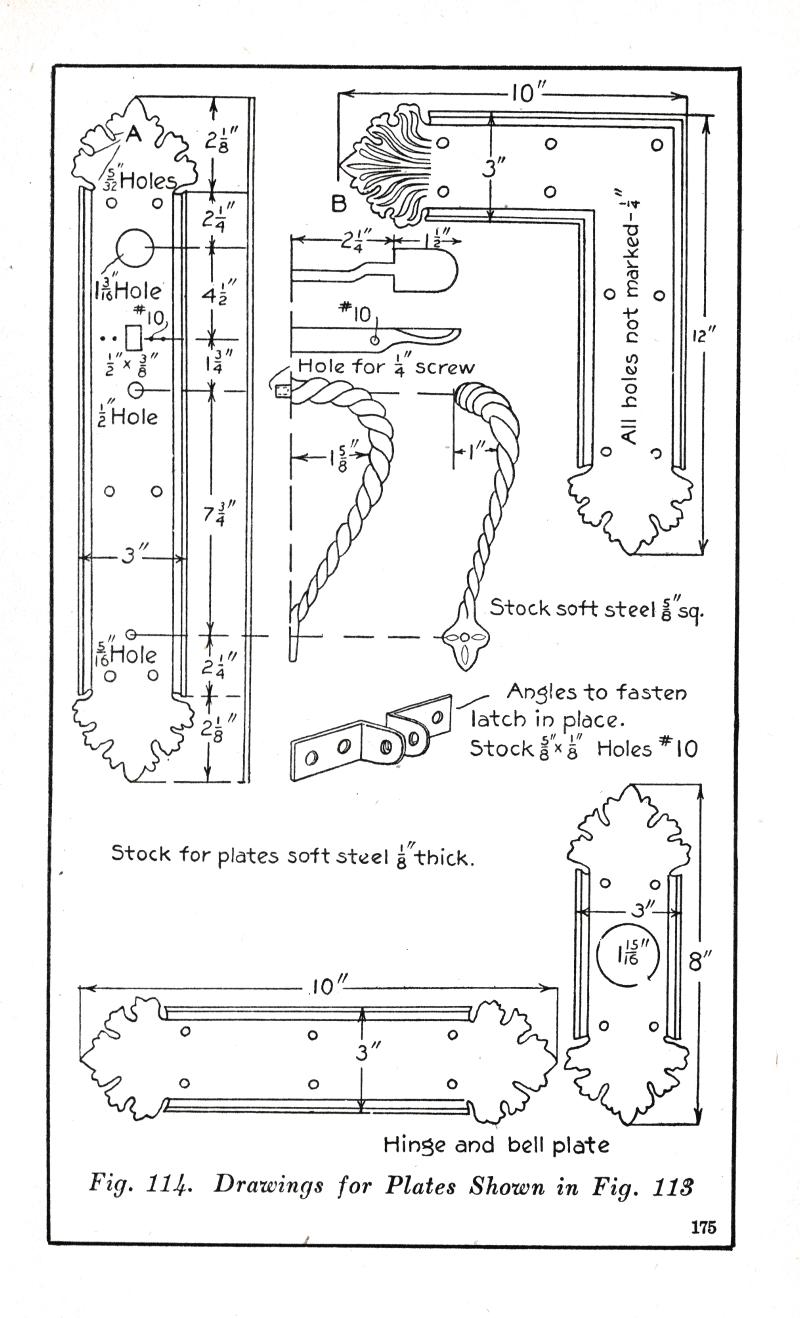 Hinge and bell, plate, Fig. 114, Drawings, Fig. 118, p.175