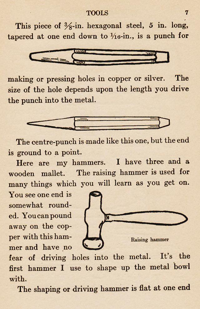 page 7, Tools, Hexagonal steel punch, tapered, Centre-punch, center, hammers, raising, mallet