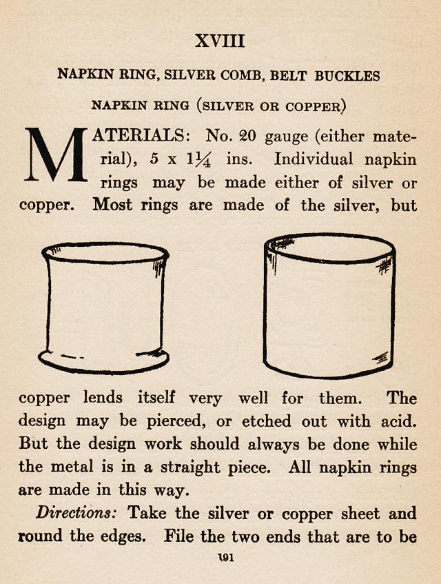 Chapter XVIII, ch.18, Silver Work, Napkin Ring, Silver Comb, Belt Buckles, copper