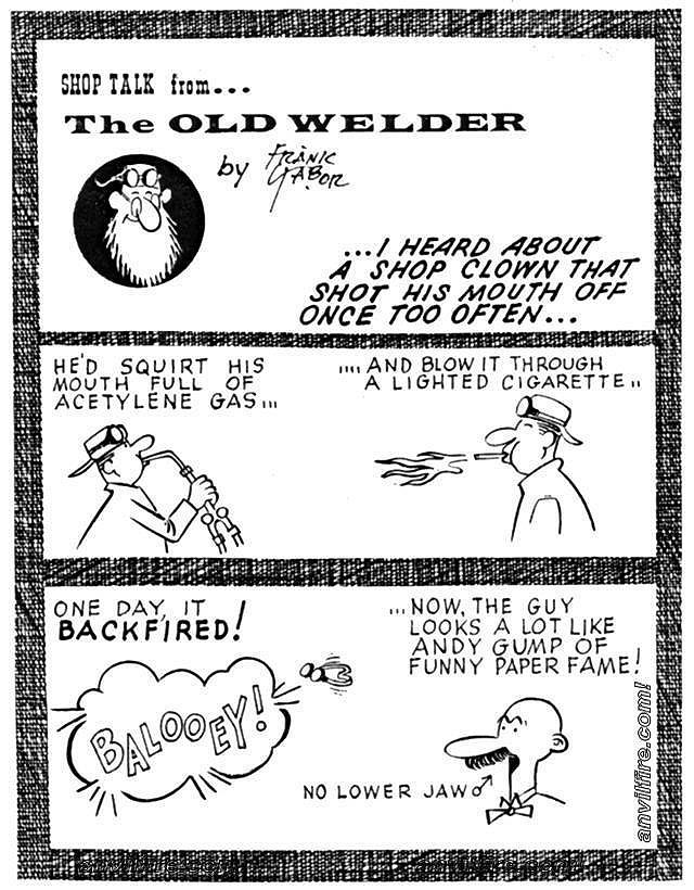 Shop Talk from The Old Welder - Frank Tabor, The shop clown, who shot his mouth off once too many times.