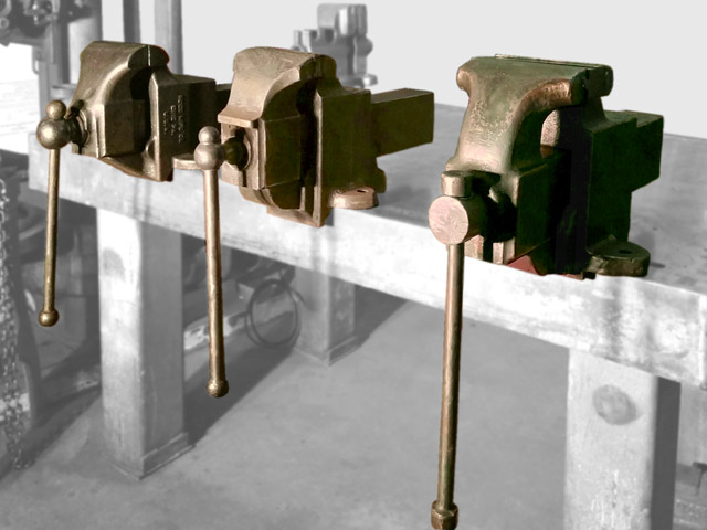 Three heavy Chipping Vises. No. 107 Reed, 57 Prentiss and No. 18 Holland